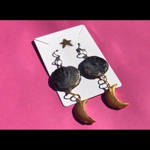 Homemade moon and crescent earrings